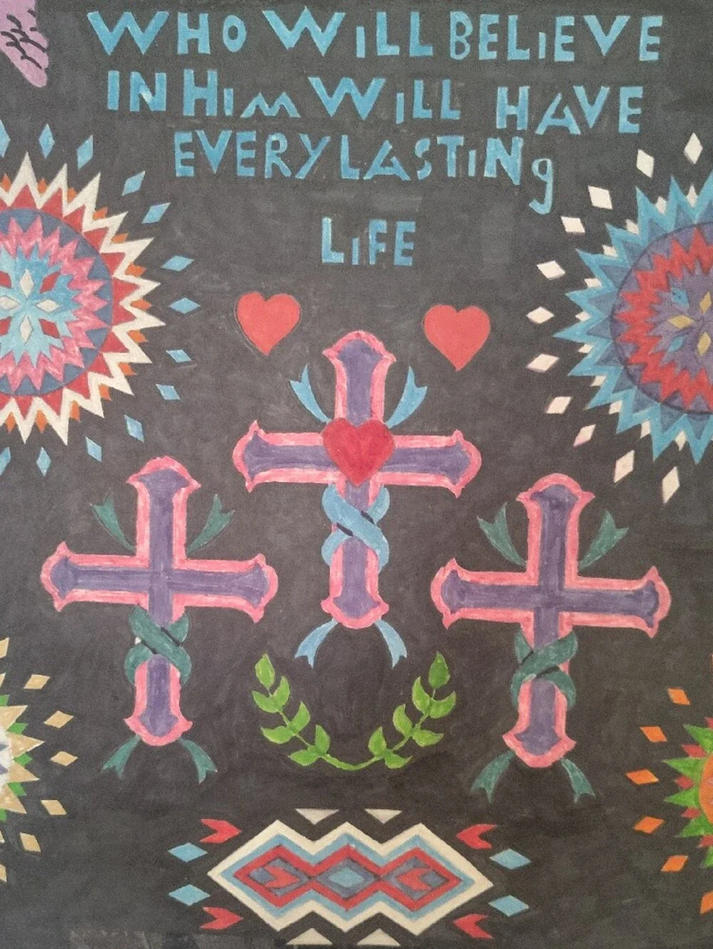 Faith-Inspired Wall Art with Pink & Blue Cross Motif